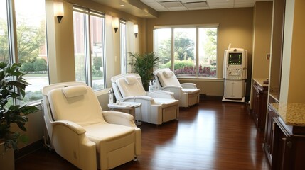 Fototapeta premium Serene Infusion Room: Comfort and Care in a Tranquil Setting
