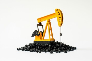 Yellow Oil Pump Jack Extracting Crude Oil on White Background