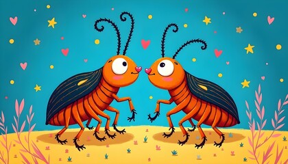 Fototapeta premium Adorable Bug Couple Romantic Valentine Day Art