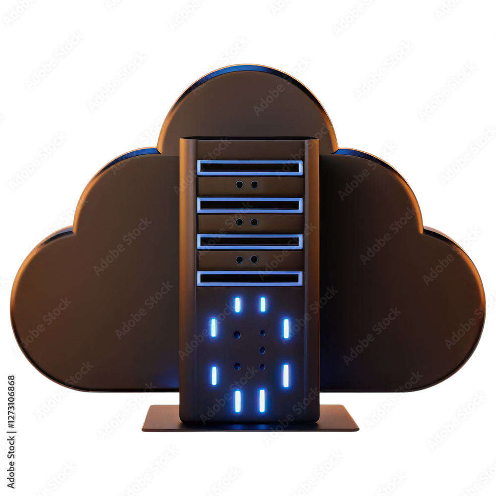 Poster technology resources and organization database concept. cloud storage server with glowing blue light