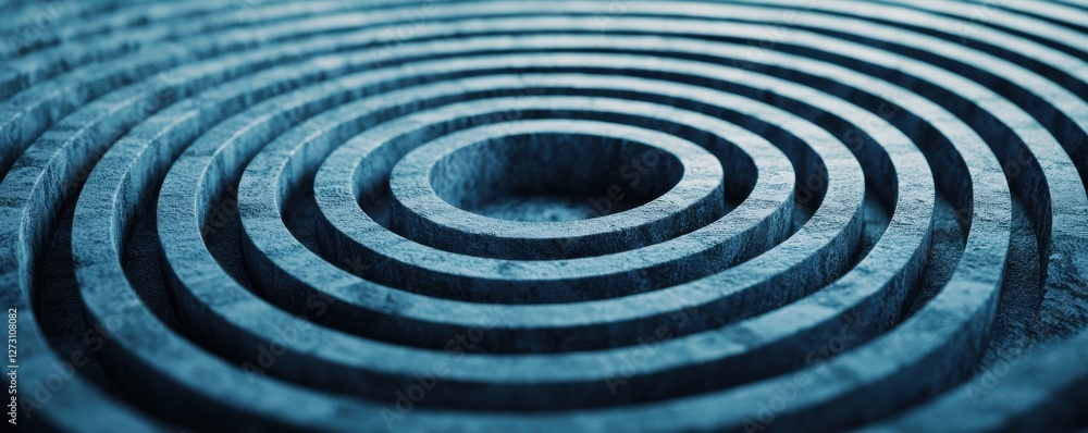 Poster abstract circular patterns with textured layers in blue tones reflecting serenity and depth in desig