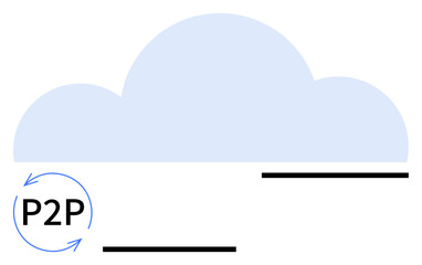 Blue cloud above black lines with P2P text inside a circular arrow. Ideal for data sharing, collaboration, cloud technology, networks, digital storage, peer-to-peer concepts, abstract line flat