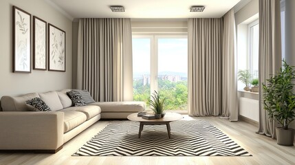Modern Living Room Interior Design with Beige Sofa and Stylish Decor