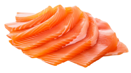 Arranged salmon slices on transparent background PNG.

