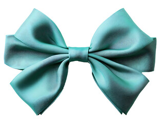 A jade green ribbon bow, rich and radiant with smooth edges on the solid white background.