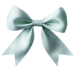 A pastel green ribbon bow with a matte finish and elegant loops on the solid white background.