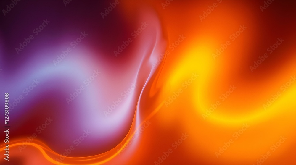 Poster abstract fluid waves in vibrant orange and purple tones, creating a dynamic and smooth visual experi