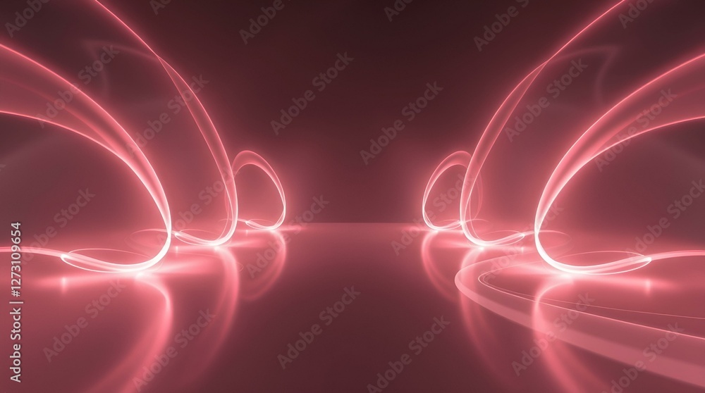 Poster abstract arrangement of flowing pink lines and curves, creating a dynamic and futuristic visual effe