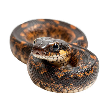 Angled view full body shot of extremely perfect looking single Urutu Snake animal isolated on a white transparent background