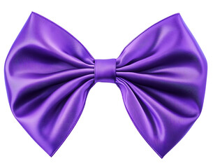 A royal purple ribbon bow with a smooth and shiny appearance on the solid white background.