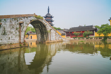Old houses, rivers, and bridges in Zhouzhuang Ancient Town, Suzhou City, Jiangsu Province, China On April 18th, 2023