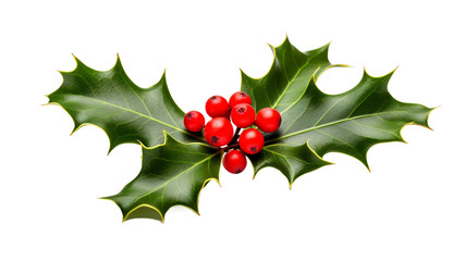 Holly leaves with red berries on a transparent background PNG.
