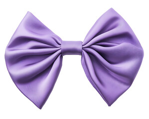 A violet ribbon bow with a smooth silk-like appearance and symmetrical design on the solid white background.