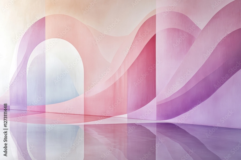 Aufkleber abstract wall mural with soft pink and lavender overlapping shapes, creating a modern and artistic a