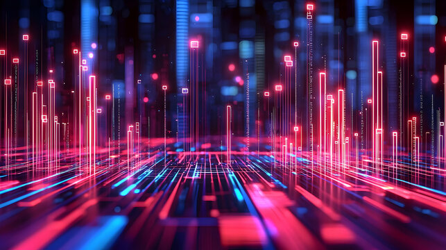 Futuristic city data stream, digital landscape background, tech concept