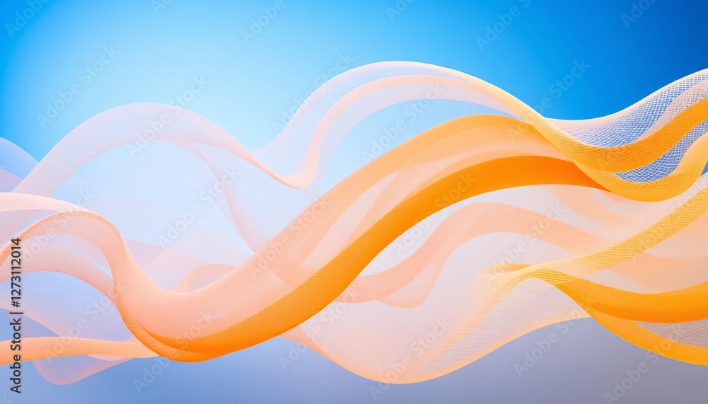 Poster pastel wave dreamscape. abstract fluid design in soft orange and pink hues. gradient blue background
