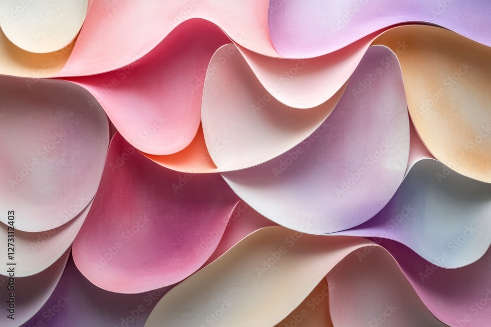 Poster colorful wavy textures resembling layered fabric, presented in soft gradients creating an artistic a