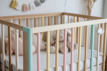Adorable Pastel Colored Wooden Baby Crib