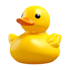 yellow rubber duck toy isolated on transparent background,cute duck character,golden duck,3d render,clipping path, pen tool