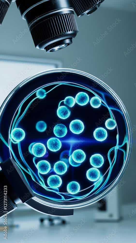 Poster microscopic exploration: dynamic movement and transformation of cells under the lens