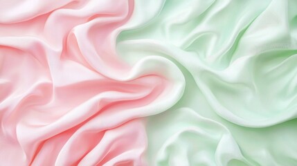 Obraz premium Pastel Pink and Mint Green Silk Fabric Drape Abstract Background Texture
