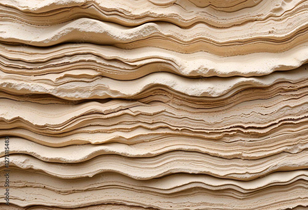 Poster Beige Cream Waves Texture. Layered Material Background with Subtle Variations. Soft Undulating Surface. Organic Contours Creating Depth. Warmth and Comfort. Natural Beauty in Waves.