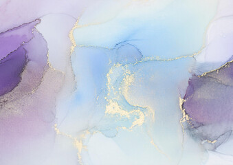 水色と紫のアルコールインクアート背景