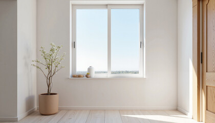 Modern minimalistic interior showcasing window and natural light, home tranquility