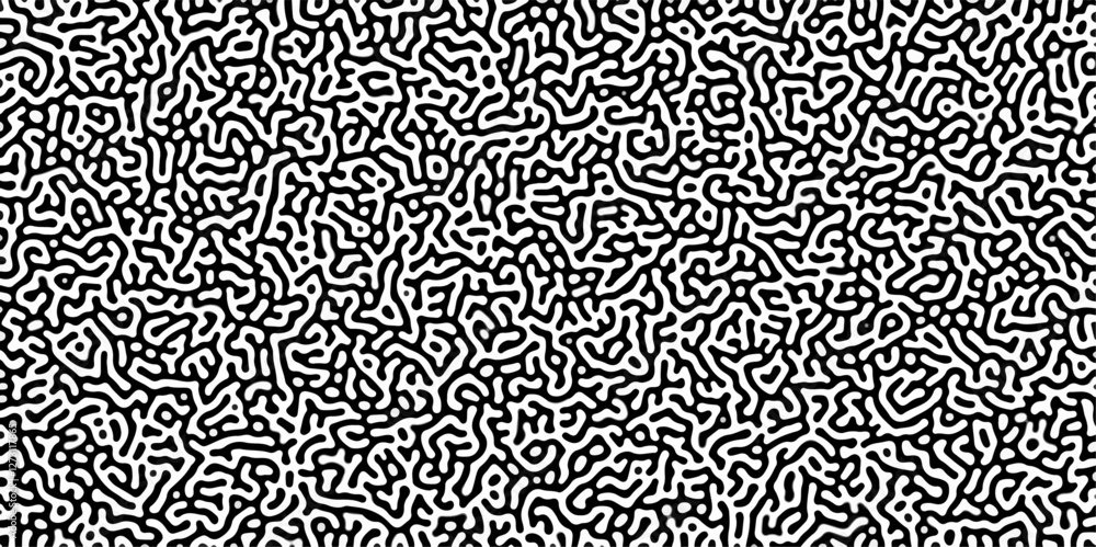 Poster Turing reaction diffusion monochrome seamless pattern with chaotic motion .Linear design with biological shapes. Organic lines in memphis. abstract turing organic wallpaper background .	
