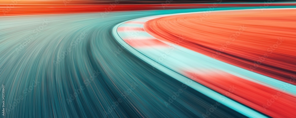 Poster dynamic motion capture on race track curved edge with blurred colorful background effects