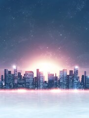 Fototapeta premium Futuristic city skyline at sunset urban landscape digital art neon lights aesthetic view modern concepts