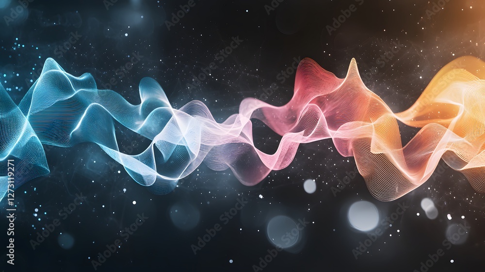Poster futuristic neon equalizer animation digital space abstract graphic design cosmic environment dynamic