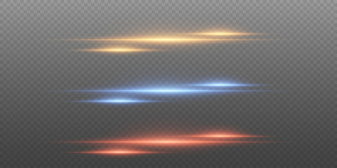 Set of glowing flares and sparks of light. Neon lines and flashes. On a transparent background.
