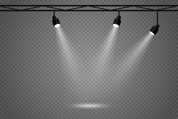 Lighting effect, stage light spotlights, lighting effect. On a transparent background.