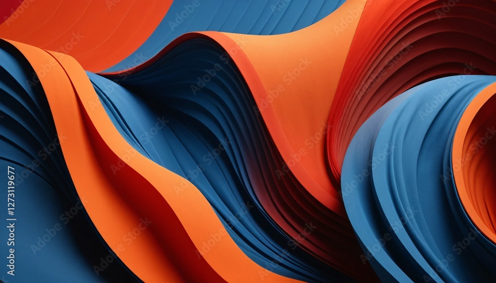 Poster abstract fluidity. dynamic swirls of orange and blue. modern art texture with undulating waves. vivi