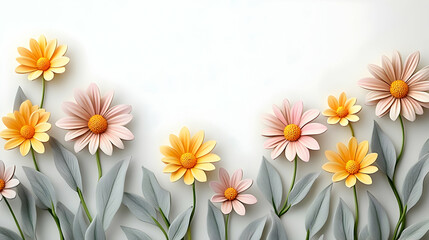 Obraz premium Beautiful Pastel Flower Arrangement with Green Leaves Background