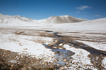 Mountains, mountain roads, and natural scenery of the Qinghai Tibet Plateau in China on January 18,...
