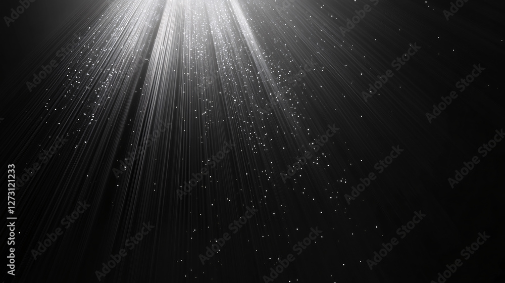 Poster soft beams of light filter through the darkness highlighting floating dust particles in a serene and