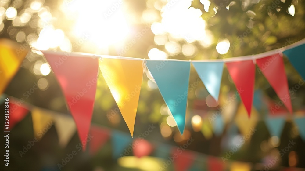 Poster vibrant triangular flags creating a kaleidoscope effect in sunlight