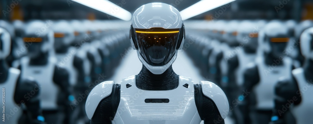 Poster futuristic robots in assembly line with gleaming finish and advanced technology displaying modern in