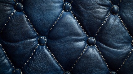 Obraz premium Deep blue leather upholstery boasts richly textured diamond stitching. AI Generated