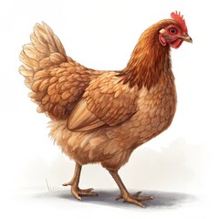 Fototapeta premium Brown Hen Detailed Watercolor Illustration, Poultry Art, Farm Animal, Bird, Digital Painting, Hen, Chicken. Poultry art