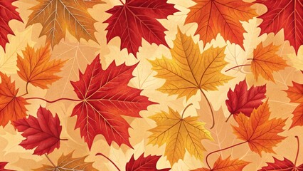 Fototapeta premium Falling Autumn Maple Leaves Seamless Pattern, Digital Illustration, Warm Colors, Nature, Fall Autumn leaves, Fall foliage