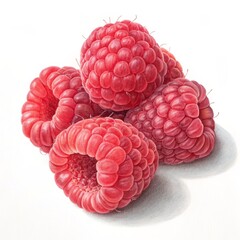 Hyperrealistic Colored Pencil Raspberries Still Life Composition, Close-up Detail, Juicy Fruit Concept Raspberry, Still Life, Colored Pencil
