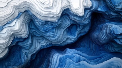 Obraz premium Abstract Panoramic Topographic Map in Blue Tones Revealing Depths