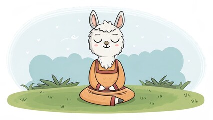 Fototapeta premium Llama in Lotus Pose Digital Illustration, Peaceful Meditation Concept, Cute Animal Art llama, meditation