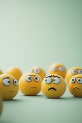 Cluster of confused and skeptical emojis with side-eye glances, semi-matte textures, light green solid background