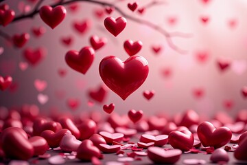 Romantic Red Hearts Floating Falling Valentine s Day Background