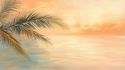 Serene Seascape with Palm Fronds Gracefully Swaying at Dusk