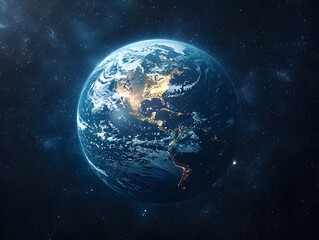Fototapeta premium Glowing Earth Radiating Life in the Vastness of Space
